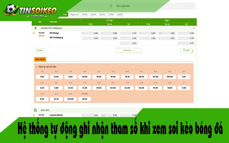 Hệ thống tự động ghi nhận tham số khi xem soi kèo bóng đá